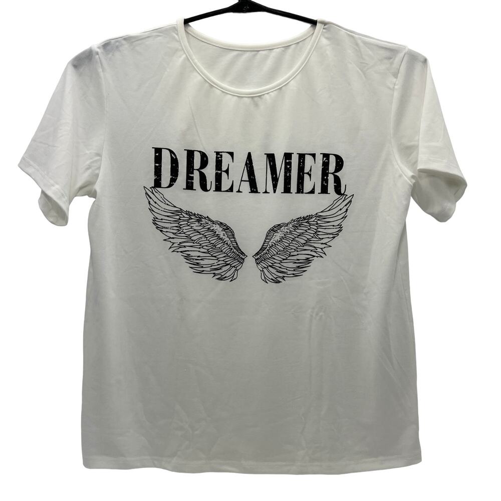 Polyester Blend White Black Dreamer Graphic Short Sleeve Tee Women XL Shirt